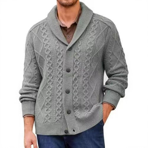 Puyuan Men’s Knitted Cardigan – Loose Wool Blend V-Neck Outerwear