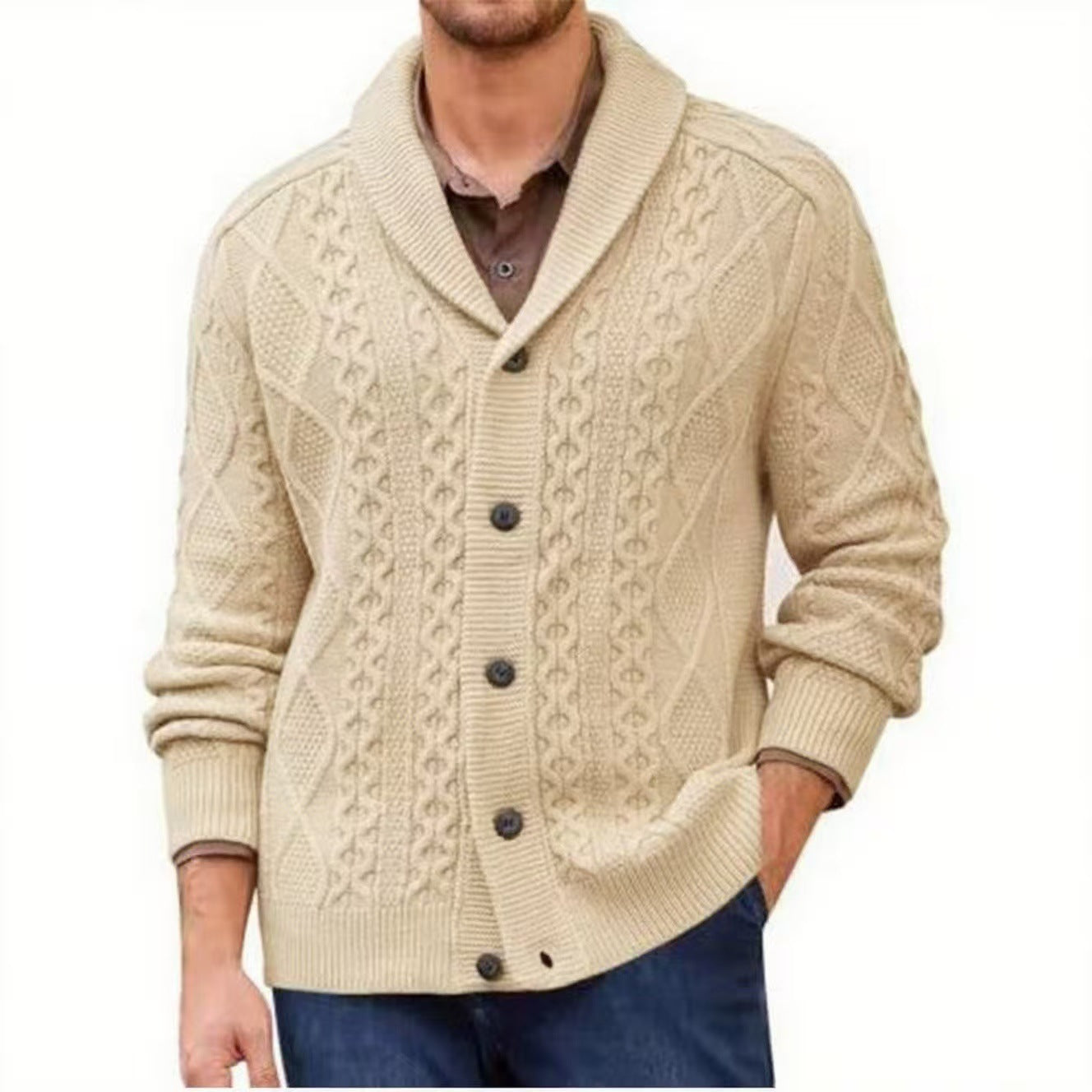 Puyuan Men’s Knitted Cardigan – Loose Wool Blend V-Neck Outerwear