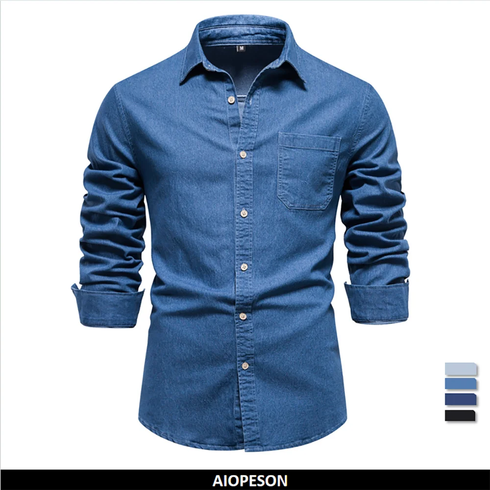 Denim Shirt β Solid Color Cotton Long Sleeve with Pocket