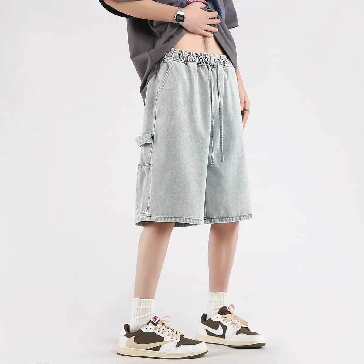 American Retro Workwear Shorts – Knee-Length Casual Pants for Men