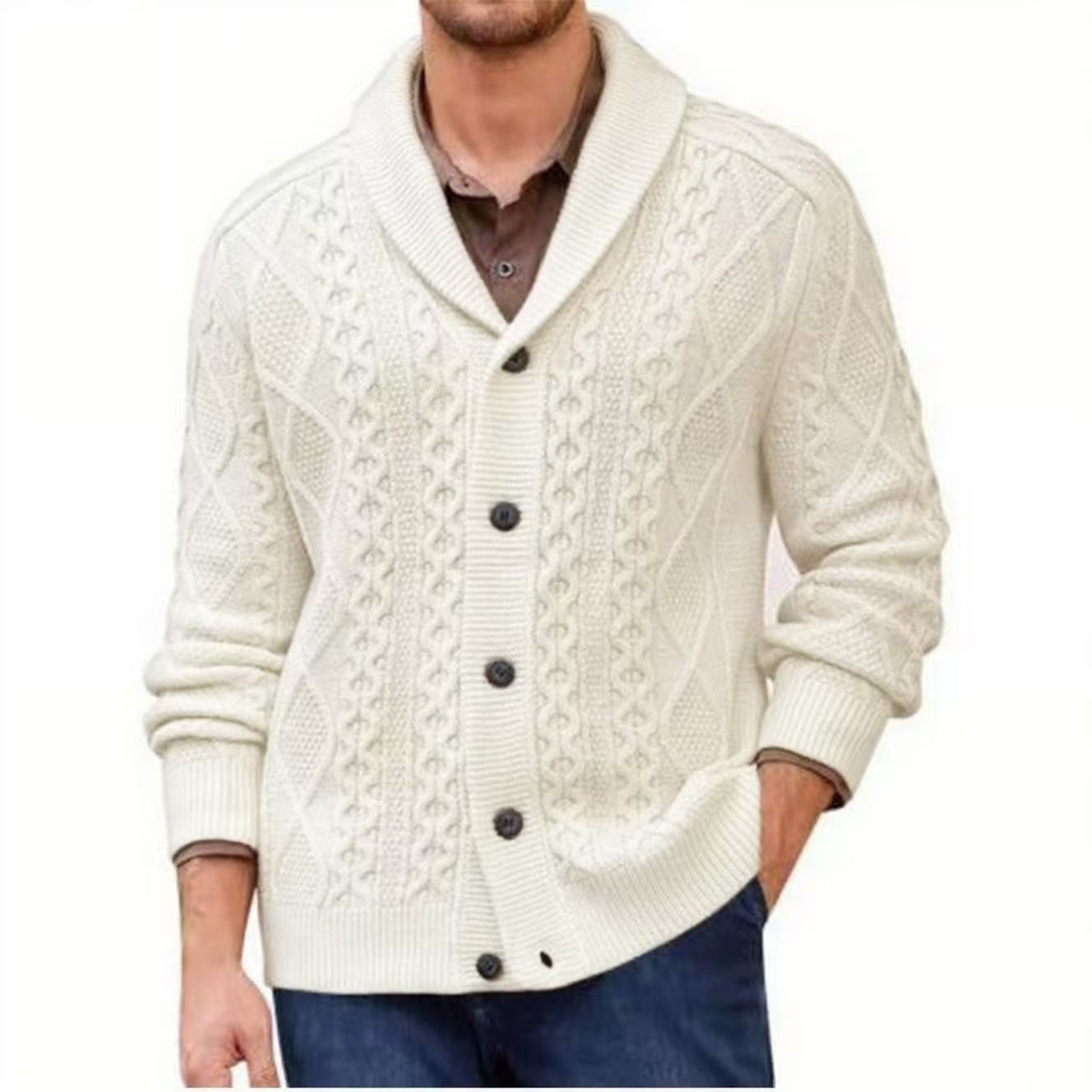 Puyuan Men’s Knitted Cardigan – Loose Wool Blend V-Neck Outerwear