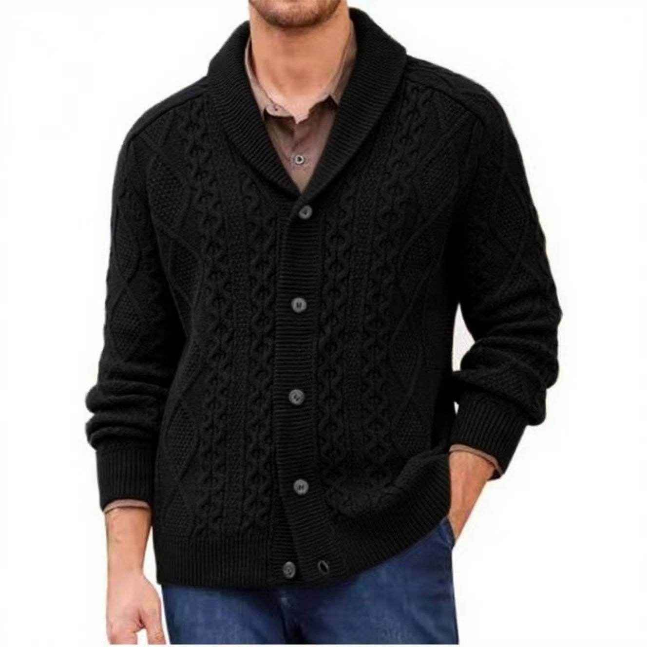 Puyuan Men’s Knitted Cardigan – Loose Wool Blend V-Neck Outerwear