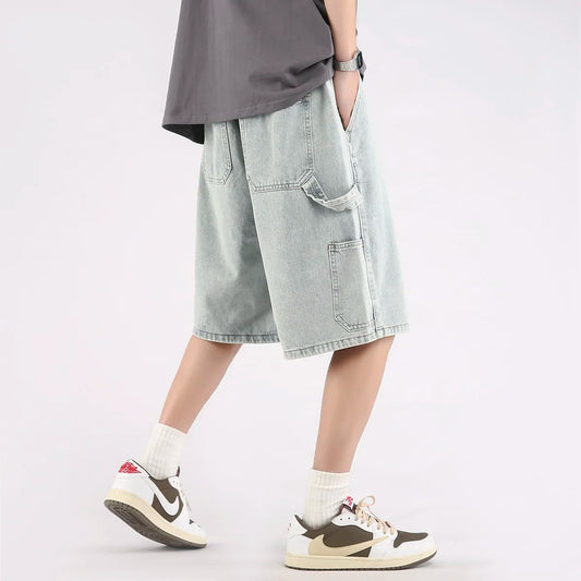 American Retro Workwear Shorts – Knee-Length Casual Pants for Men