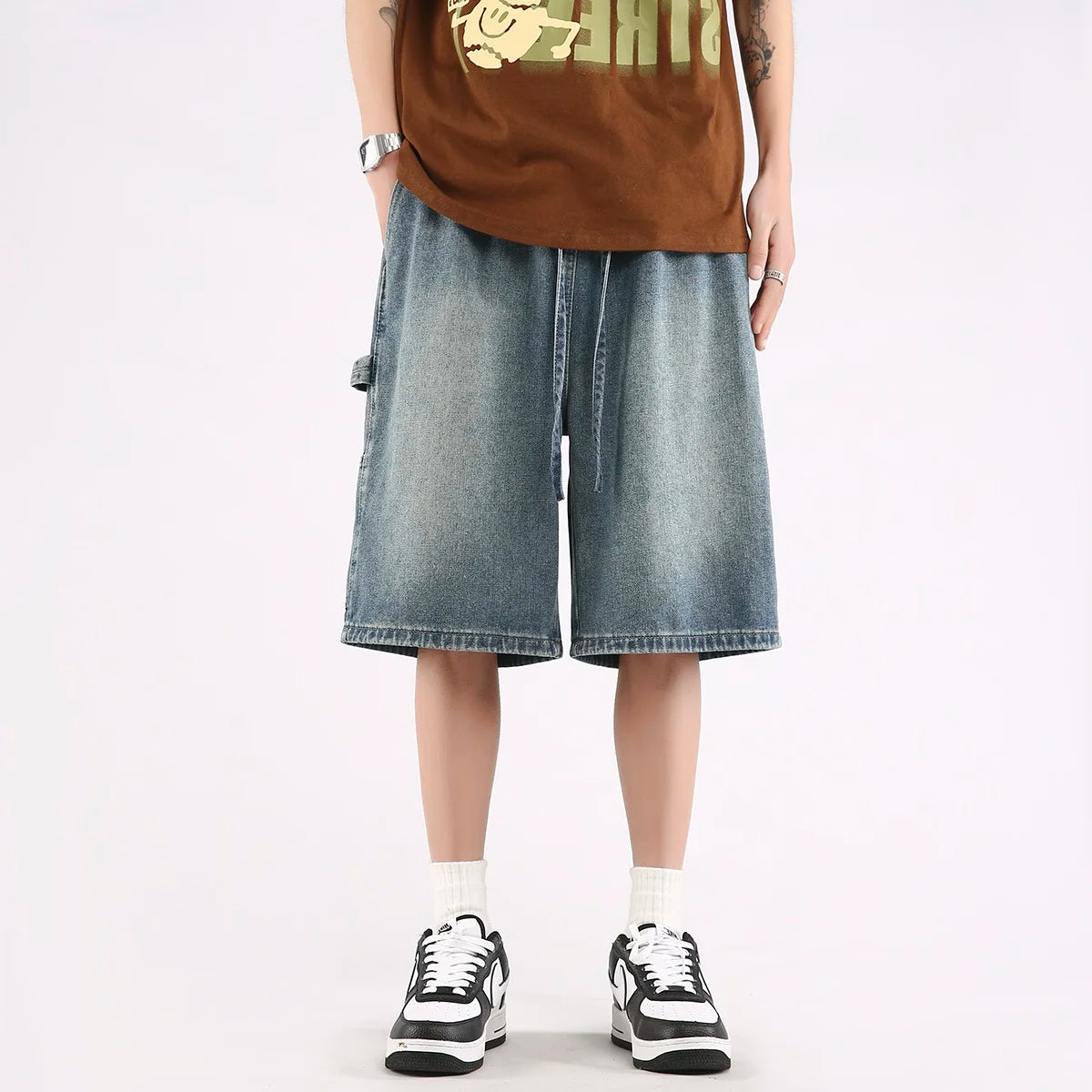 American Retro Workwear Shorts – Knee-Length Casual Pants for Men