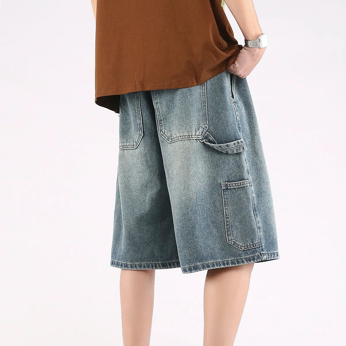 American Retro Workwear Shorts – Knee-Length Casual Pants for Men