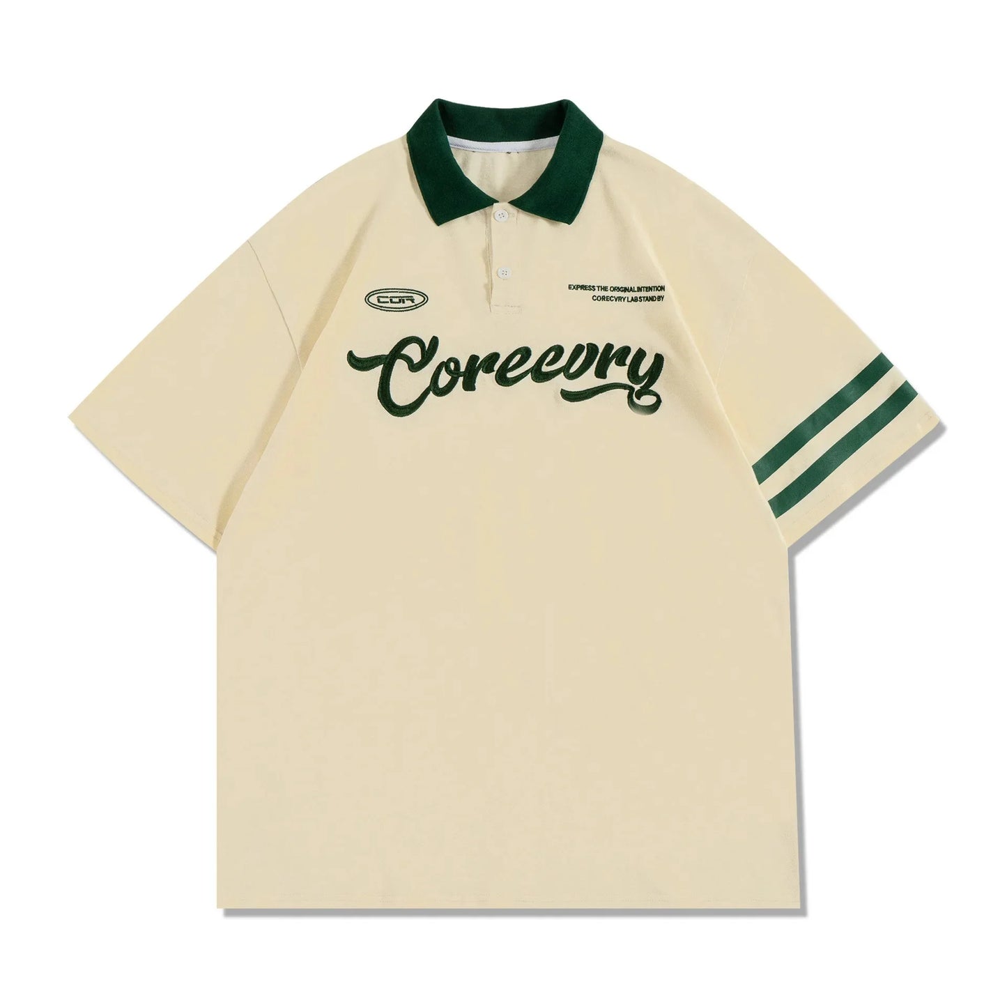 Retro American Color Block Polo – Loose Fit Couple’s Short Sleeve Shirt