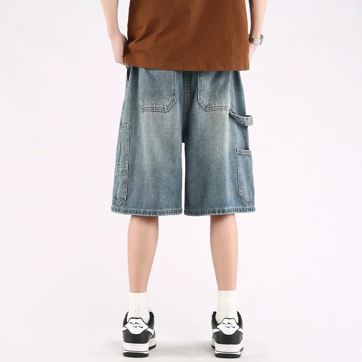 American Retro Workwear Shorts – Knee-Length Casual Pants for Men