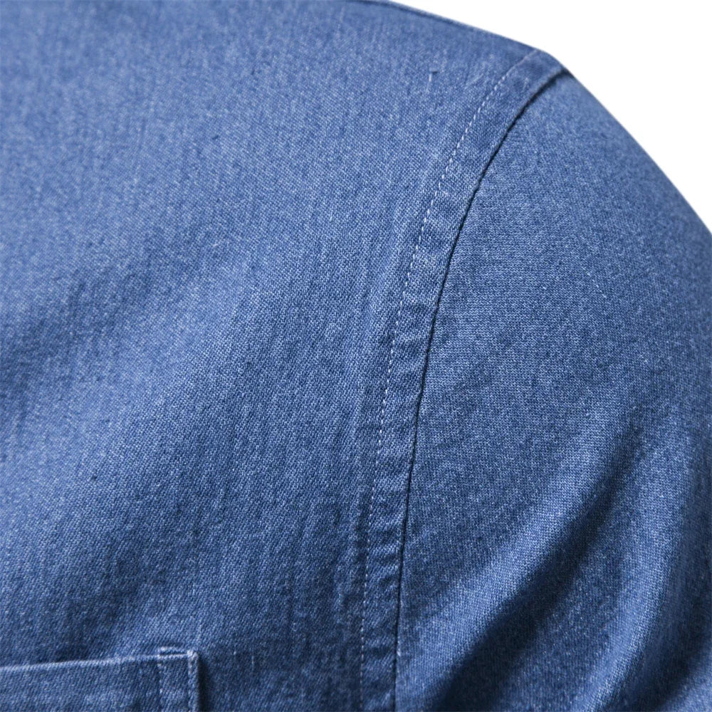 Denim Shirt – Solid Color Cotton Long Sleeve with Pocket